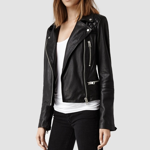 All Saints Bleeker Leather Jacket Black Moto - Picture 2 of 7